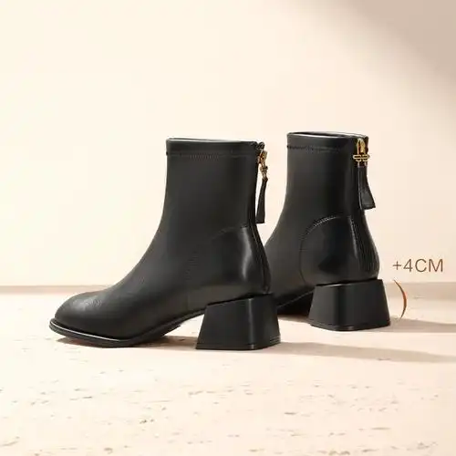 时尚女靴短靴b1557dz3百丽粗跟保暖加绒瘦瘦靴弹力靴2023冬新款