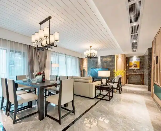 直长方形客餐厅一体装修效果图_装信通网效果图