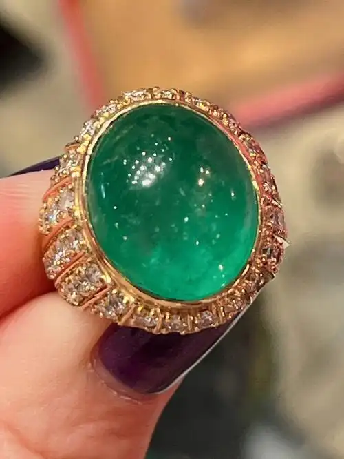7克拉大蛋面祖母绿钻石戒指古董珠宝76