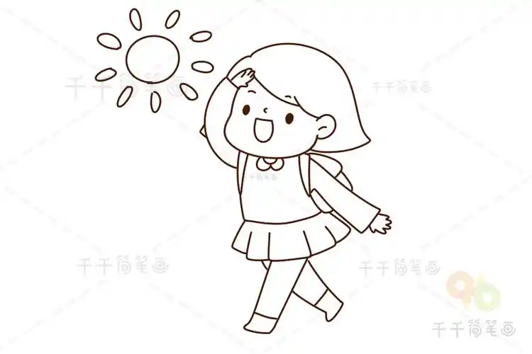 早安系列 背书包上学的女孩简笔画_女孩简笔画