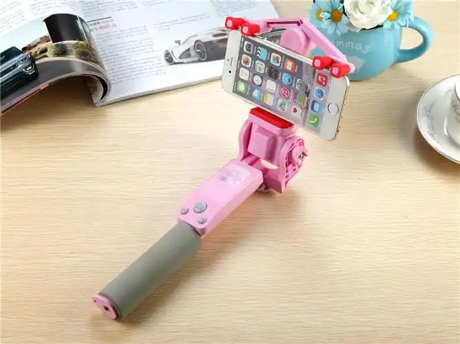 新款全景云台360度旋转蓝牙电动自拍杆 带镜子伸缩杆神器