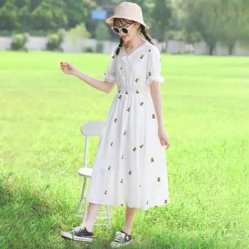 少女夏装连衣裙初中学生夏季公主裙子女孩夏季长裙过膝大童13岁15