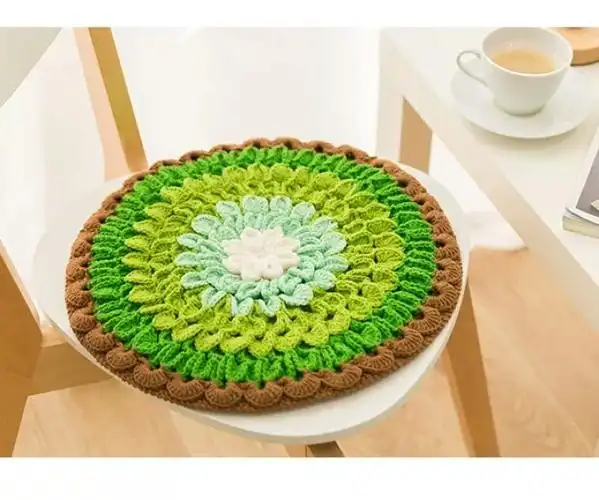 钩织坐垫-圆形-莲花图案-有细节图
