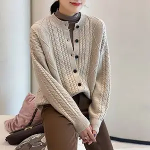 麻花加厚羊毛开衫针织衫女百搭欧洲站2020秋冬装新款外搭毛衣外套