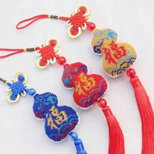 76n十字绣挂件汽车饰品挂件葫芦福禄材料包彩色印花套件珠绣挂饰