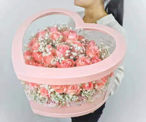 花盒鲜花礼盒情人节大号心形插花水晶之恋玫瑰花包装花艺包装盒