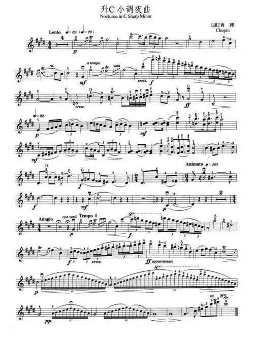 求肖邦升c小调夜曲 小提琴曲谱