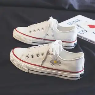 小雏菊帆布鞋 子透气小白鞋 女2022春季 ulzzang学生百搭鞋 子 休闲鞋