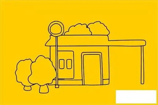 公交车站台等车简笔画