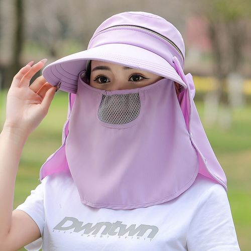 透气面罩夏天遮脸脖子防紫外线户外骑车帽护脖护颈大沿采茶帽太阳帽