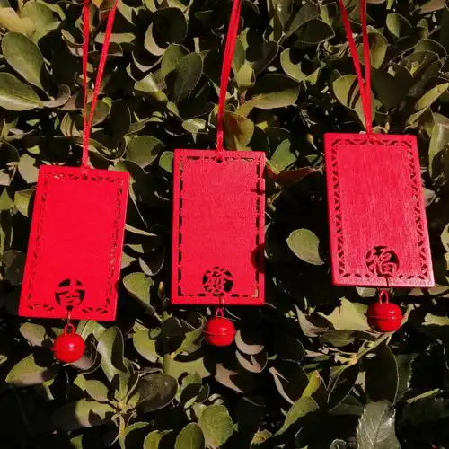 新年木质风铃许愿红色祈福福牌心愿签名木牌装饰挂牌