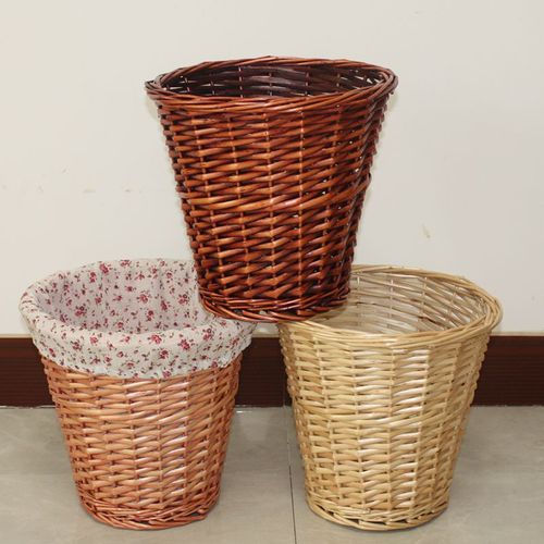 藤编垃圾桶纸篓圆篓圆形筒型民宿用废纸篓手工编织篓柳编竹收纳桶