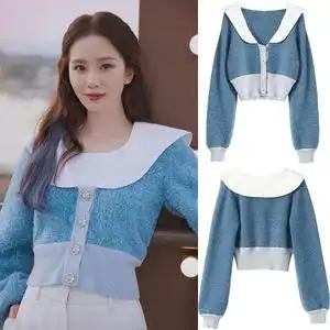 香港品牌折扣刘诗诗明星同款新款钻扣针织开衫显高显瘦毛衣上衣女