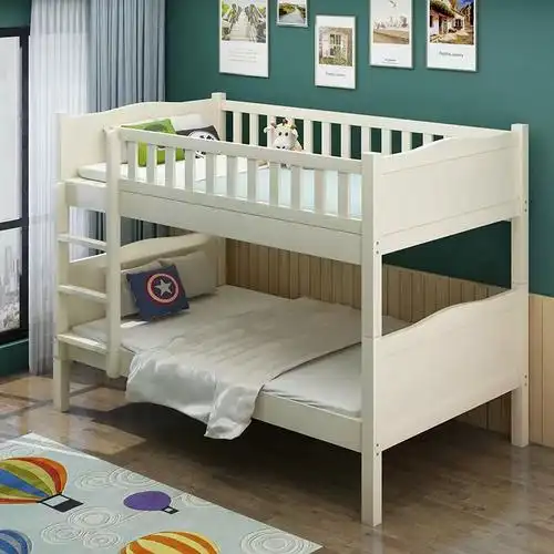 美式高低床儿童实木多功能上下铺木床双层床白色子母床组合床成人