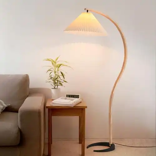 北欧落地灯简约现代客厅沙发边百褶落地灯具卧室床头实木立式台灯