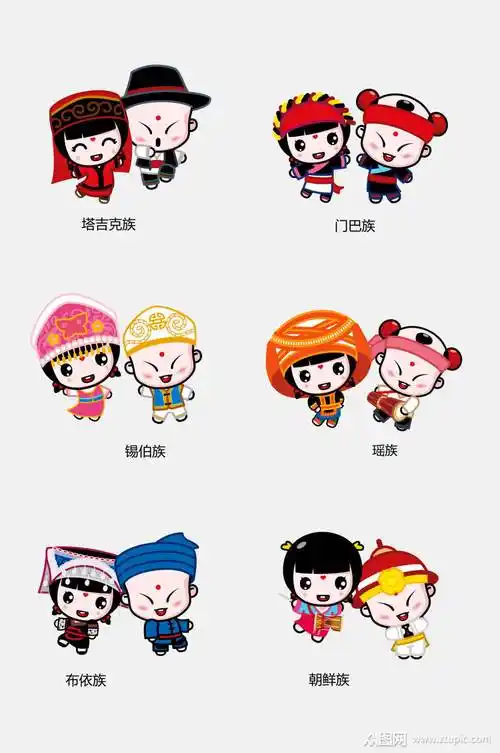 卡通时尚五十六个民族传统人物免抠元素模板下载-编号2656233-众图网