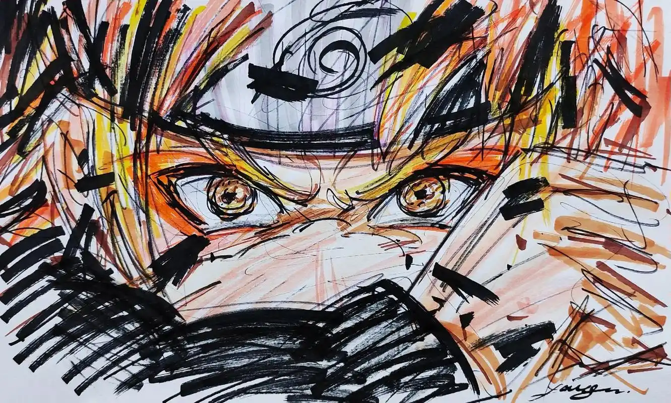 手绘动漫火影忍者人物漩涡鸣人仙人模式