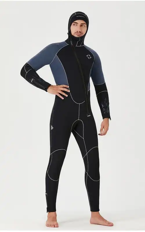潜水服5mm男保暖防寒3mm连体冬季加绒专业深潜冲浪湿衣 3mm 黑色连帽(