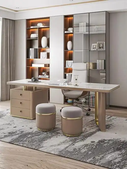 轻奢岩板书桌高档意式极简老板电脑办公桌