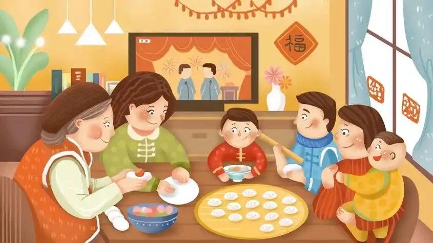 包饺子用画笔记录欢乐气氛春节简笔画送给你