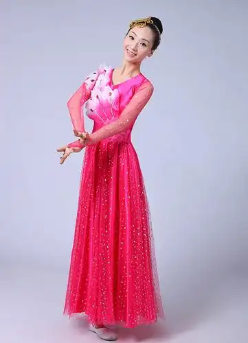 【民族舞台演出服】新款现民族舞蹈服装长裙连衣裙演出服开场舞大摆裙