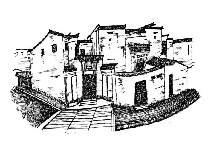风景建筑速写  #徽派建筑
