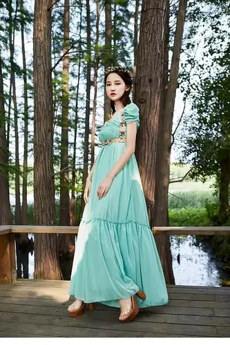 7238#欧美礼服裙 奢华大摆裙 拖地连衣裙 长裙 配修身腰带