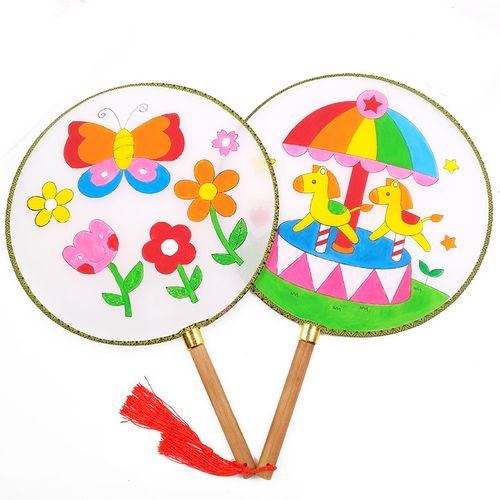 扇子儿童彩绘团扇宫扇制作包制作绘画材料手工手工创意粘贴类