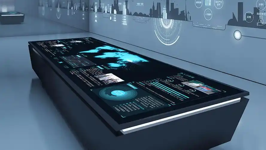 效果图为宽度两米多,长度四米左右的触控台,原本是考虑互动性,做了一