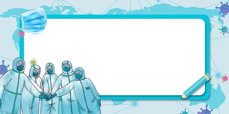 蓝色卡通抗击疫情白衣天使展板背景