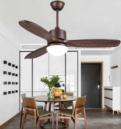 北欧吊扇灯美式复古简约电扇带灯实木风扇吊灯卧室客厅餐厅风扇灯