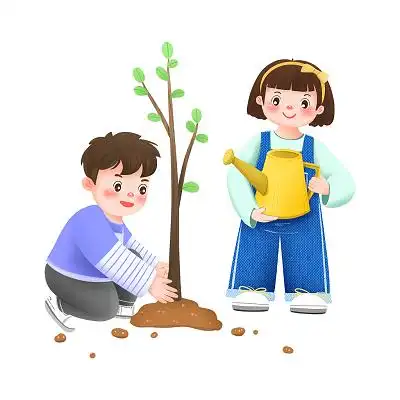 卡通小清新儿童种植种树植树植树节元素png素材植树节种树洒水小朋友