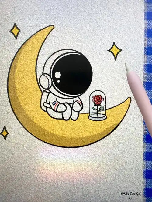 种玫瑰花的宇航员简笔画教程