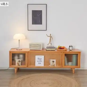 美式藤编电视柜实木藤编电视柜北欧客厅矮柜小户型茶几组合日式简约储