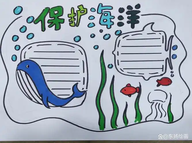 保护海洋手抄报绘画教程,步骤简单,内容漂亮