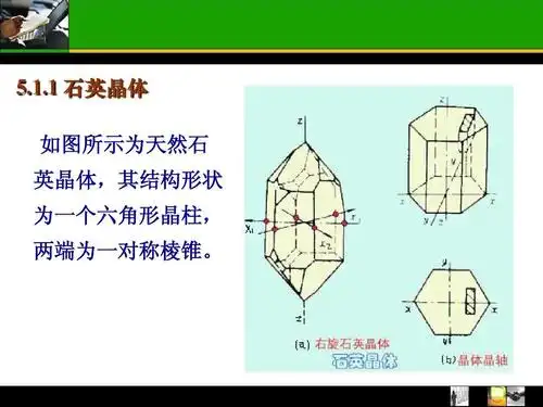 1 石英晶体 如图所示为天然石 英晶体,其结构形状 为一个六角形晶柱