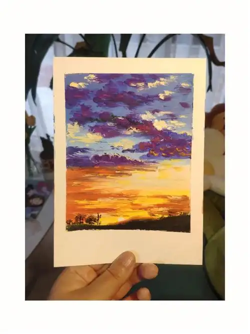 油画棒 晚霞(步骤图)