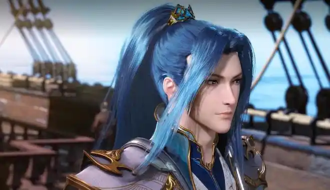 动画中,唐三订婚时的造型十分抢眼,不仅衣服增加了华丽下摆,连发型都