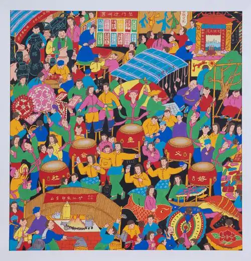 2厉明雪农民画《赶庙会》66x69cm 2014年.jpg