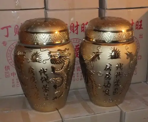 陶瓷钛金骨灰盅骨灰坛批发*殡葬用品*58"陶瓷骨灰大坛*厂价直销