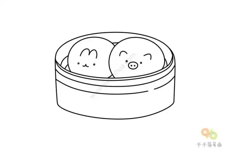 美食简笔画兔子和小猪馒头简笔画