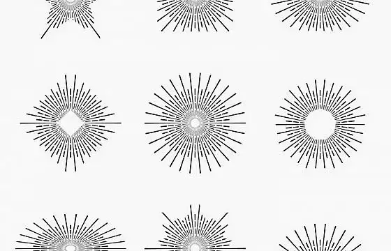 9款五角星圆形半圆形放射线烟花线条图案png图片免抠矢量素材