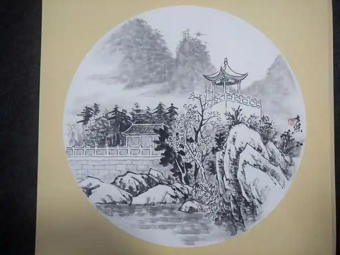 拓荒堂山水(九),内圆卡纸镜心