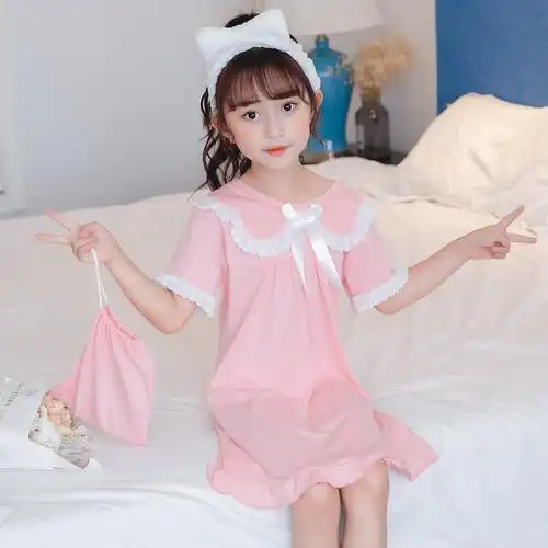 女童睡衣裙子夏天睡裙小女孩公主花边薄款可爱家居裙