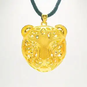 黄金吊坠999纯金新款时尚虎头挂绳镂空个性霸气生肖铜钱纳福礼物