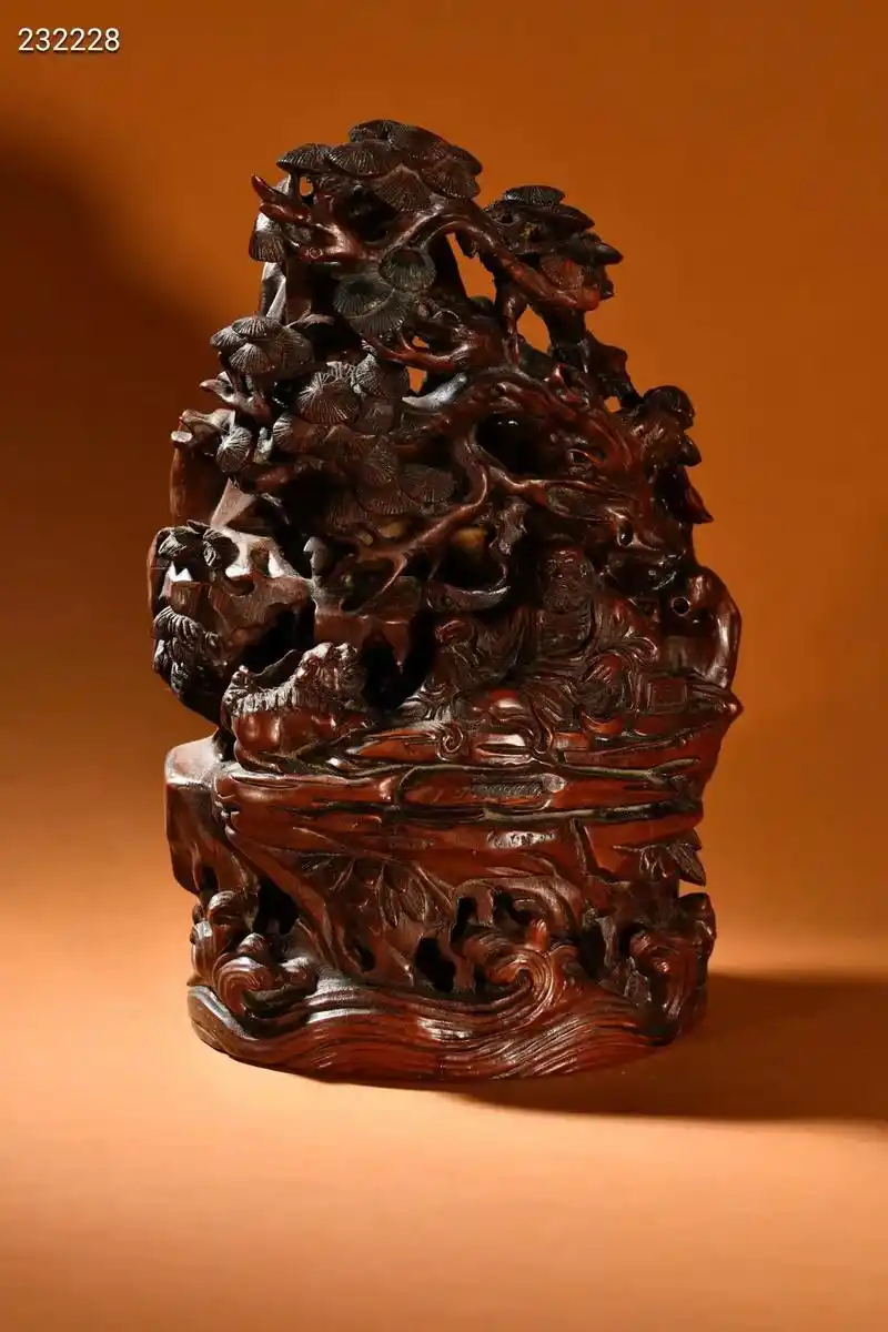 清老竹雕达摩戏狮山子摆件.规格:高30.清老竹雕达摩戏狮山 - 抖音