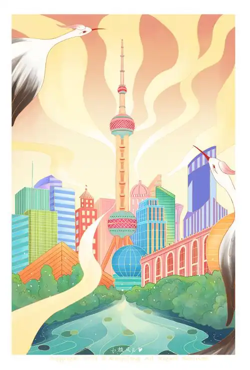 中国风建筑上海地标|插画|商业插画|小披风r - 原创作品 - 站酷