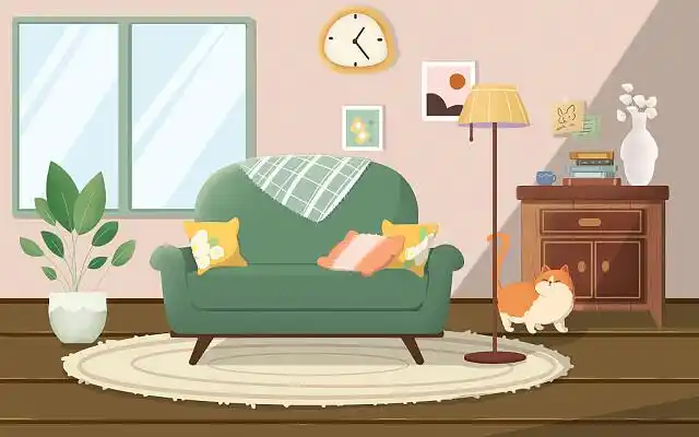 暖色现代时尚温馨家居家装装修室内设计装潢厨房家居家具卡通扁平室内