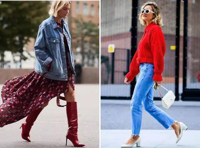 当然,不是牛仔单品也很能搭得很出色,一件红色外套内搭一条蓝色连衣裙
