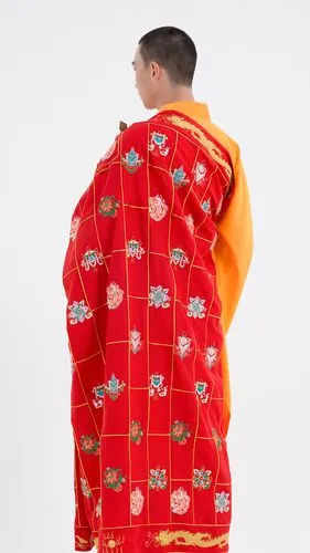 觉牌千花衣韩式祖衣八吉祥袈裟佛教方丈主持红色僧衣过寿搭衣定制
